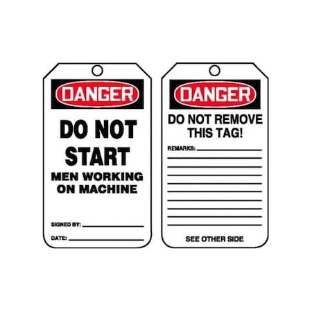 Accuform Safety Tags, DANGER DO NOT START MEN WORKING ON MACHINE, 5.75in x 3.25in, RP-Plastic, 5PK MDT203PTM